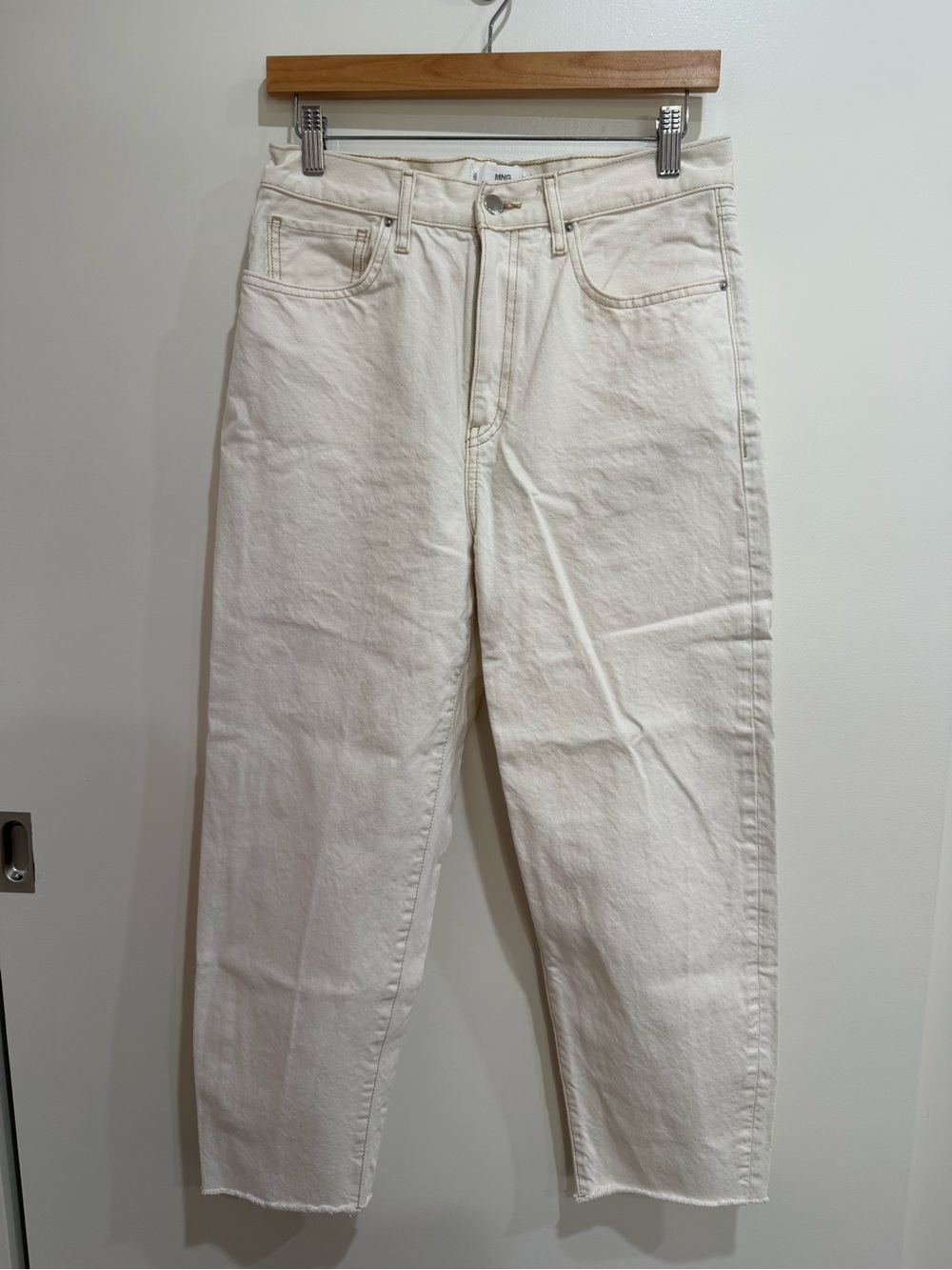 Cream High-Waist Straight Jeans